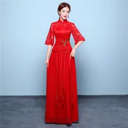 Красный долго Cheongsam свадебное платье китайское традиционное платье Для женщин современные Qipao халат orientale вечернее свадебное платье