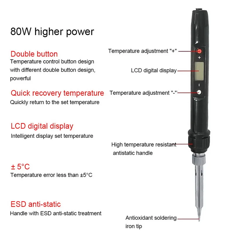 80 Вт ЕС вилка ЖК-цифровой дисплей паяльник Регулируемая температура Электрический паяльник сварка ремонт инструменты