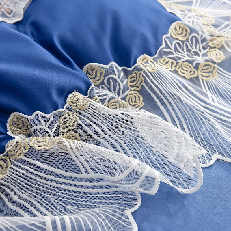 Waliicorners Super soft washed silk Bedding Set Duvet Cover Sheet/fitted sheet Pillowcase King Queen Size lace Bed Linen 47 DSC_0979
