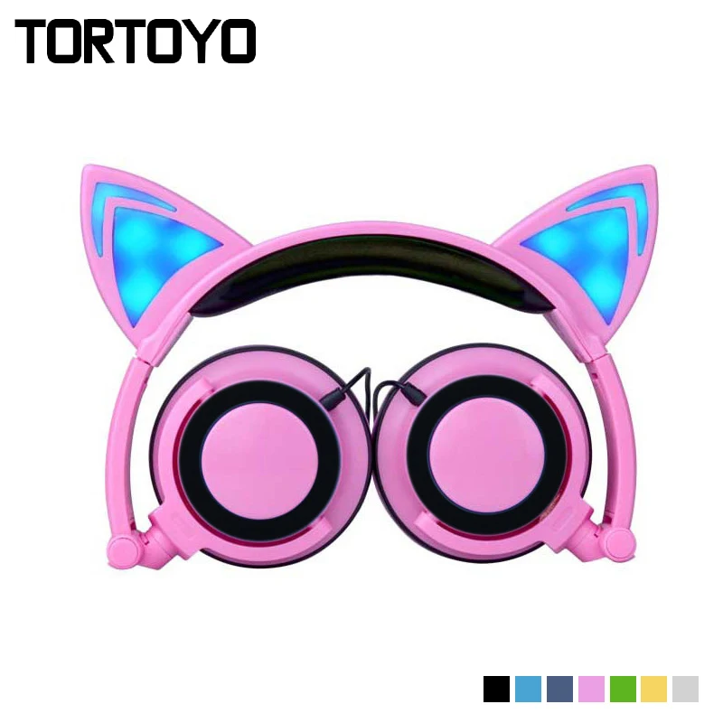 

TORTOYO Foldable Cute Carton Cat Ear LED Light Flashing Kid Music Headphone MP3 Headset for PC Phone Earphone Baby Birthday Gift