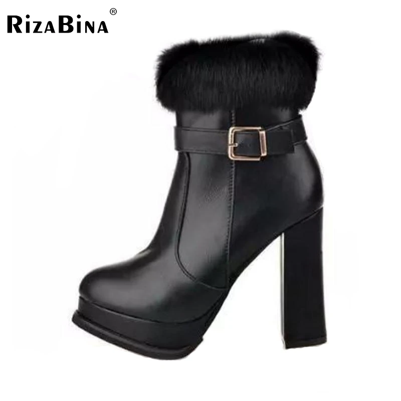 

New Women Boots Sexy Round Toe Ankle Boots Winter Shoes Waterproof Snow Boots Black Square High Heel Women Shoes Size 35-39