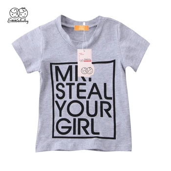 

Emmababy 1-5Y Children kid baby boy T-shirt cotton gray black steal your girl Boy Girl Short Sleeve Tops Casual T shirts Clothes