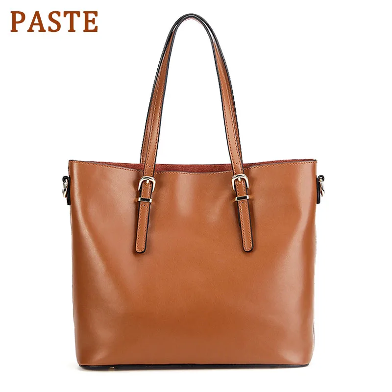

PASTE 2019 New 100% Genuine Leather Women Handbag Luxury Desigener Shoulder Bags Vintage Casual Tote Shopping Purse Black Red