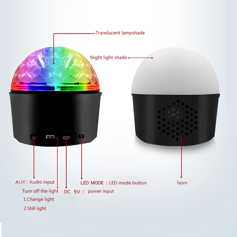 

DJ Lights 9 Color LED Bluetooth Stage Lights Sound Activated Rotating Crystal Magic Ball Light MAL999