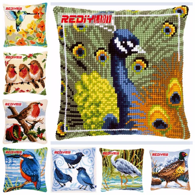 REDIY Cross Stitch Cushion Cover PROUD PEACOCK Decorative Pillow Case
