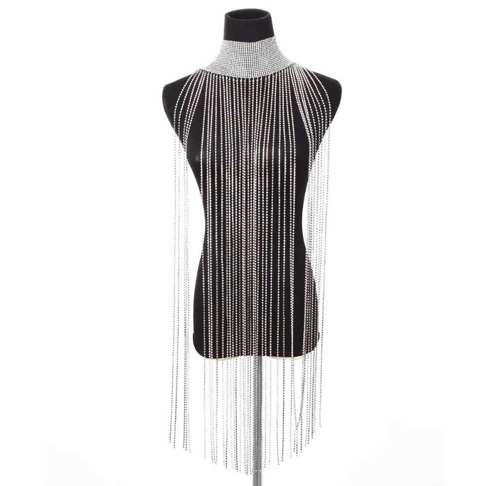 

ANL010(1), Sexy Rhinestone Mesh Bling Crystal Ribbon Bikini Tassel Body Chain Bra Slave Beach Body Harness Jewelry Women Gifts