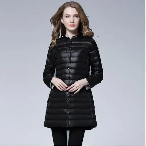 

Women Down Coat 2018 Fashion Winter Women Long O-Neck Coat Slim Fit Jacket Women Outwear Casual White Duck Down Coat FR1103