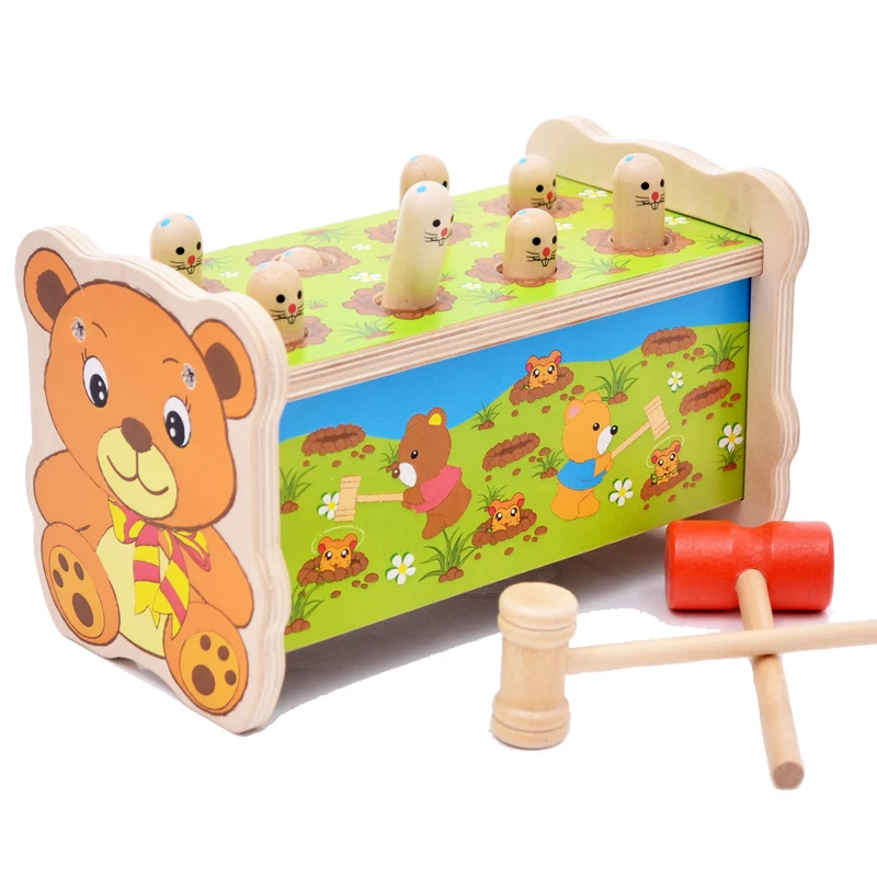 Новые деревянные милые маленькие медведи Whac-A-игрушки с кротами хомяк атака тыкать крот дети Хлопушка игрушки развивающие игрушки