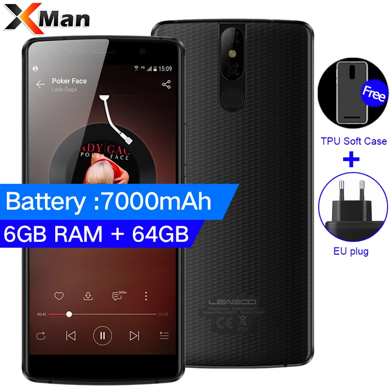 LEAGOO Power 5 18:9 Screen 6GB ROM 64GB RAM 5.99&quot FHD 13MP Rear Cams 7000mAh Android 8.1 MT6763 Octa Core 4G Mobile Phone | Мобильные