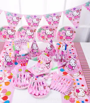 

84pcs\lot Hello Red Kitty theme Package Kids Birthday Decoration Set Theme Party Supplies Baby Birthday Party Pack