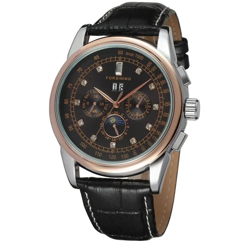 2017 forsining роскошных людей день/неделю moonphase кристалл из нержавеющей стали