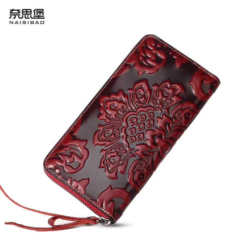 NAISIBAO women money clip new 2017 luxury long genuine leather wallet