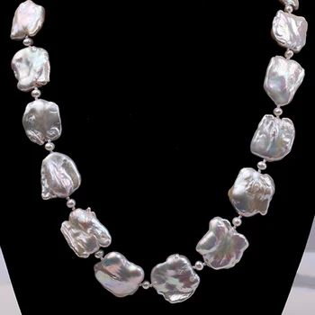 

Baroque Pearl Necklace White Freshwater Cultured Baroque Necklace Party Wedding Jewery Gift AAA 16-20"