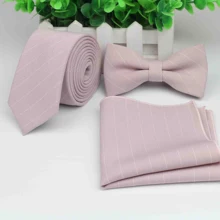 Хлопок полиэстер Полосатый набор галстуков для мужчин тонкий галстук платок Papillon Свадебные банты галстук Corbatas