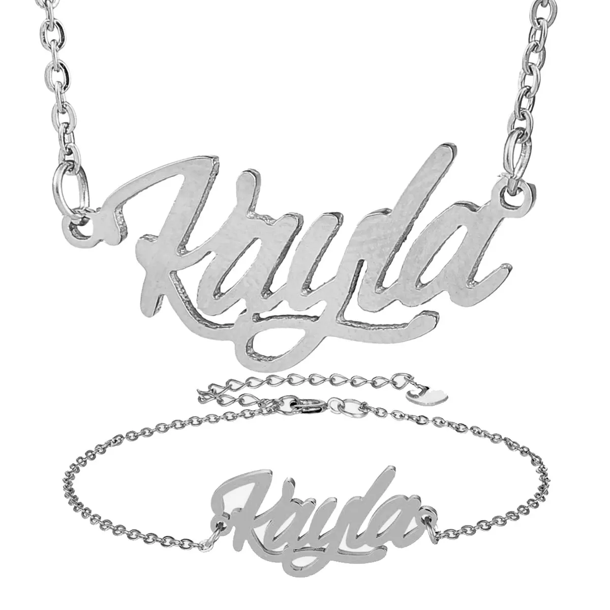 Kayla Name Necklace + Bracelet Jewelry Set Stainless Steel Letter Charms Choker Necklaces Pendant Nameplate Sets Gift