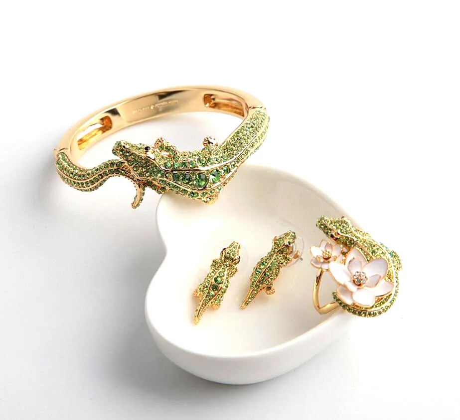 CSxjd Роскошные модные крокодиловые серьги-гвоздики браслет кольцо ожерелье набор