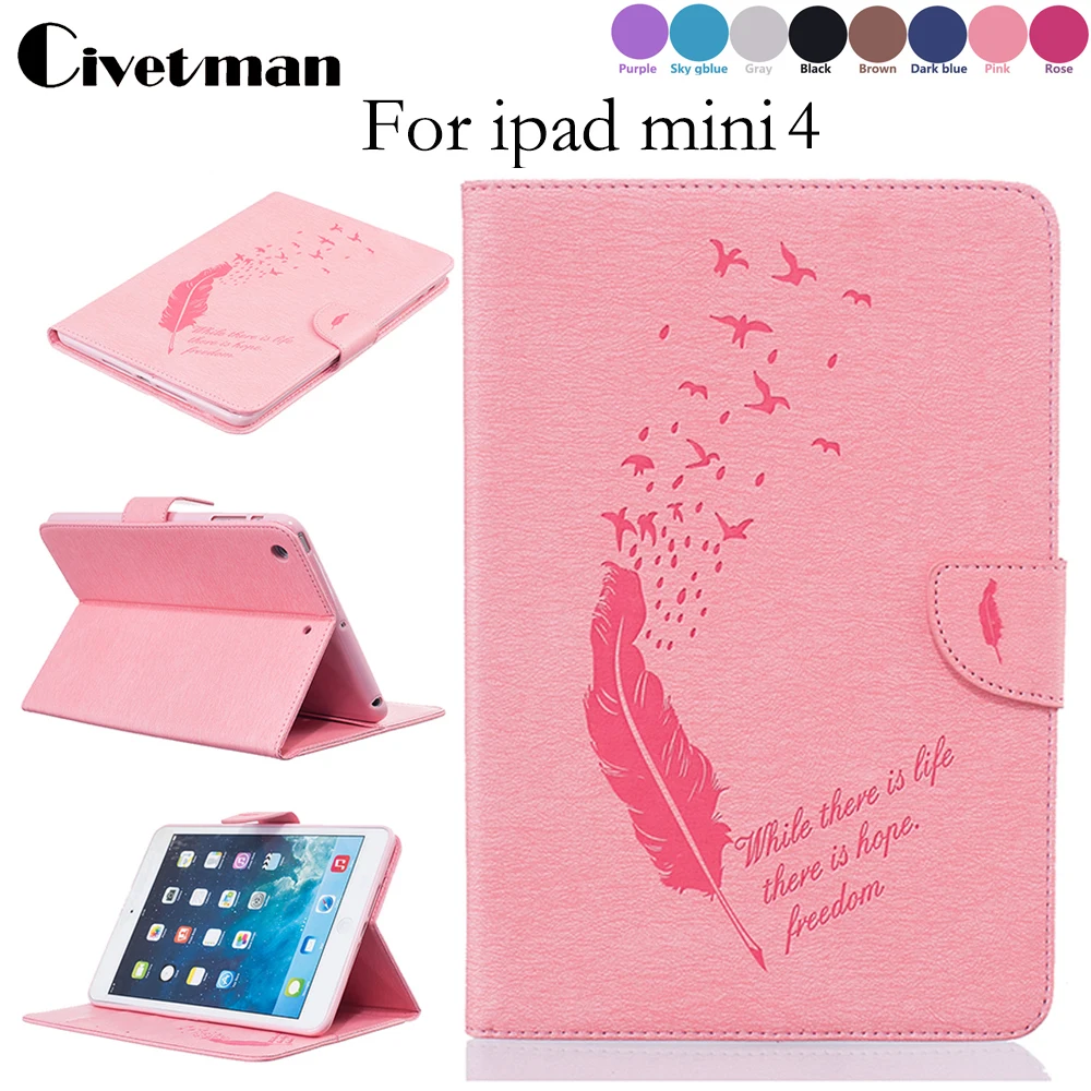 

Feather PU Leather Case With Card Slots For Apple IPad Mini 4 Folio Stand Protector For Apple IPad Mini4 Tablet Cover