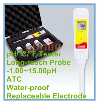 

High Accuracy pH and Temperature Meter with Long Electrode for Food and Beverage, ATC