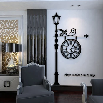

Classical European clock pattern 3D wall stickers Creative warm alarm clock 3D bedroom black Acrylic self-adhesive wall sticker