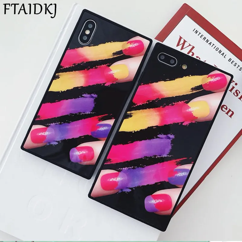 

FTAIDKJ Sexy Fingernail Square Phone Case For iPhone X Cases For iPhone 6 6S 7 8 Plus Colorful Nail Polish Soft Back Cover Coque
