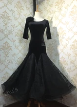 Top! High Quality.Black Velvet Ballroom dress, tango salsa dance wear, Tango Rumba Cha Cha dance dress