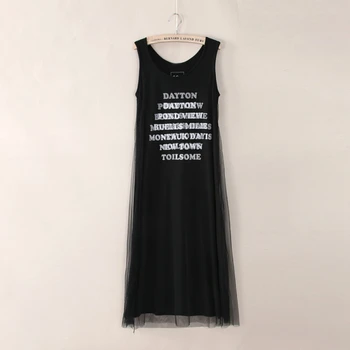 

Autumn Basic Mesh Long Shift Dress Sleeveless Sexy Letter Print Loose Modal Maxi Dresses Female Tank Dress Kaftan Vestido