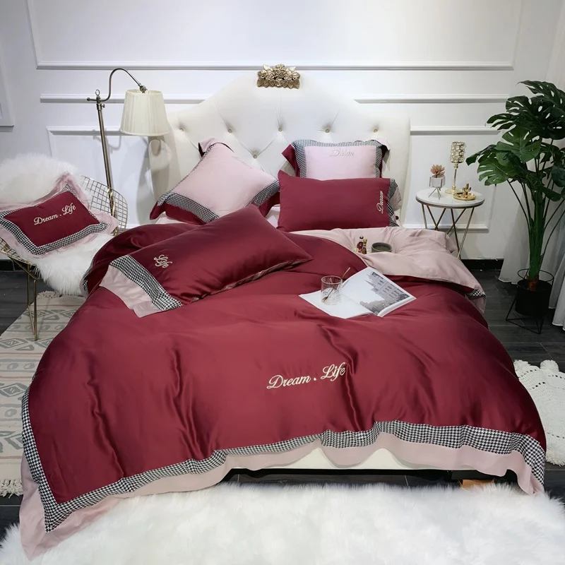 

Multi Color 600TC Tencel Silk Ultra Soft Comforter Cover Bedding Set 4 Pcs Queen King size Duvet cover Bed sheet Pillow shams