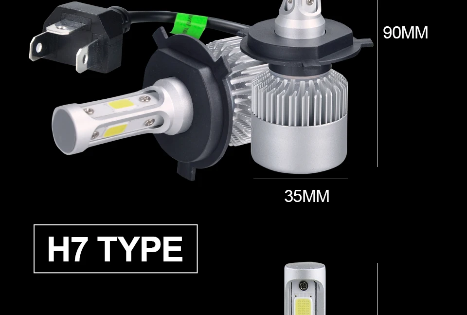 ATcomm 2 шт. светодиодный H7 фар автомобиля H1 H4(Подол короче спереди и длиннее сзади) H11 H8 H9 9005/HB3 9006/HB4 12V 24V COB 6500K 8000Lm 72W фары для авто светодиодный Ламповые ленты для