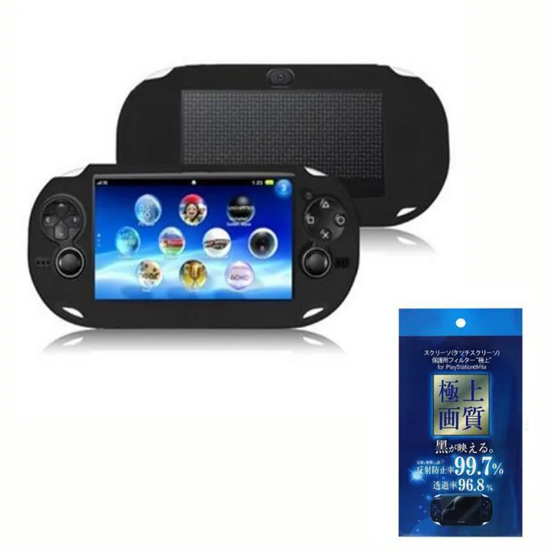 

Silicone Soft Cover Shell+HD Clear Screen Protector Protective Film Skin Case for Sony PlayStation Psvita PS Vita PSV 1000 2000