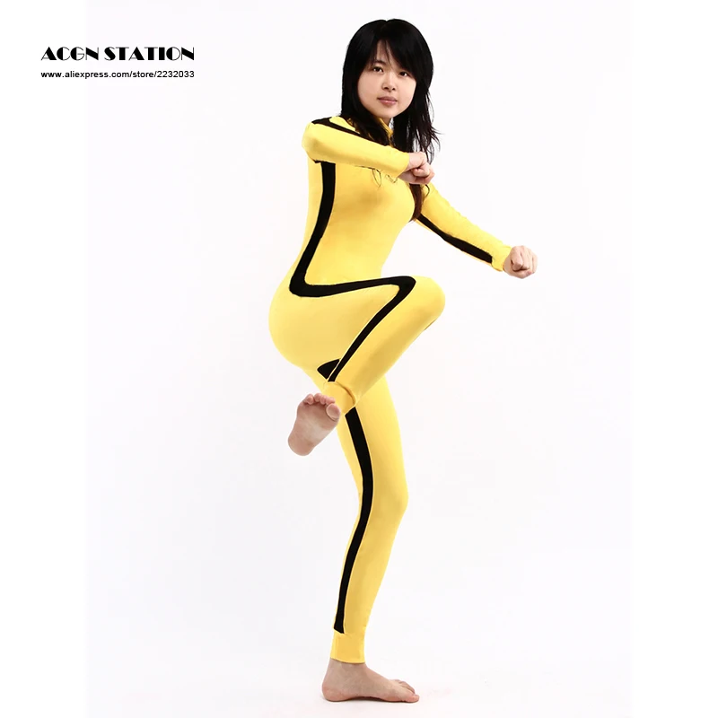 Комбинезон Kongfu комбинезон для взрослых и детей новый костюм Zentai желтая лайкра