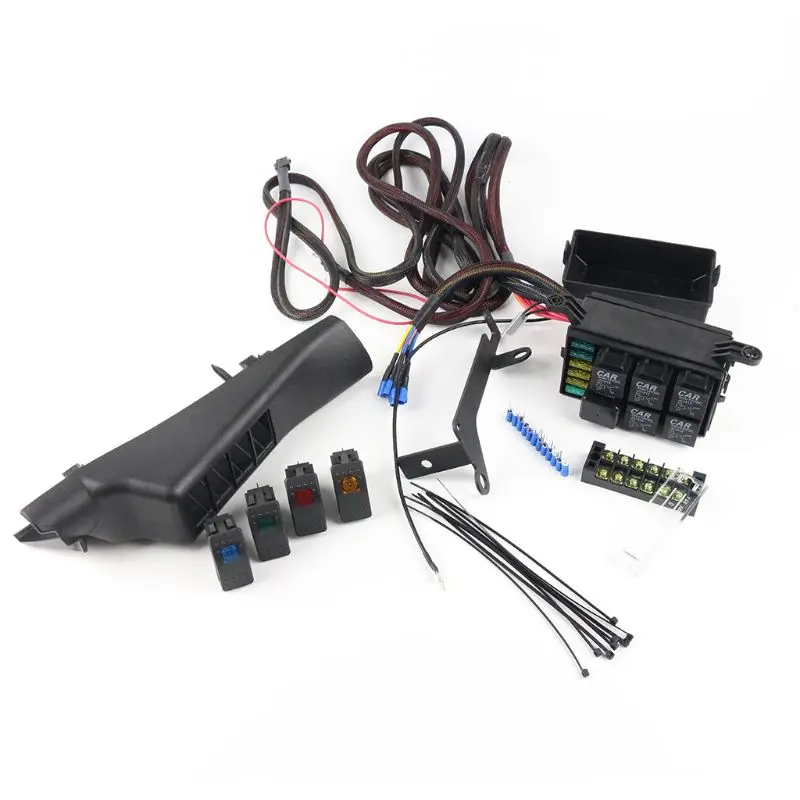 

A Pillar Switch Pod and Fuse Relay Box Source Control System For Jeep Wrangle JK JKU 2007-2018 Waterproof 4 Rocker Switch Wire W