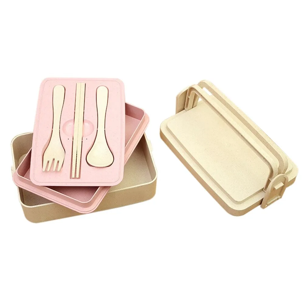 Портативный контейнер для пикника с ручкой переноски пшеничной соломы Bento Box