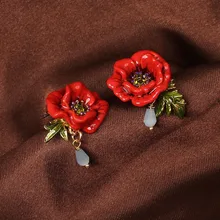 New Les Nereidse Flower Stud Earring For Women Enchanting Poppy Earrings Good Gift Enamel