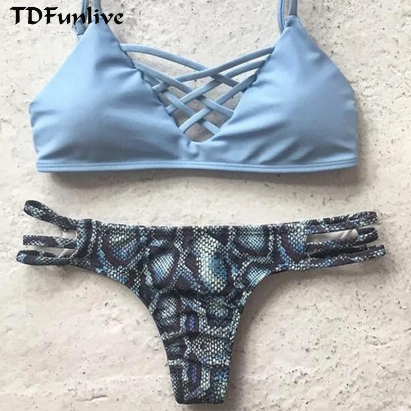 

TDFunlive New style flower pattern green leaf women bikini strap swimsuit low price Brazilian bathing suit padded swimwear