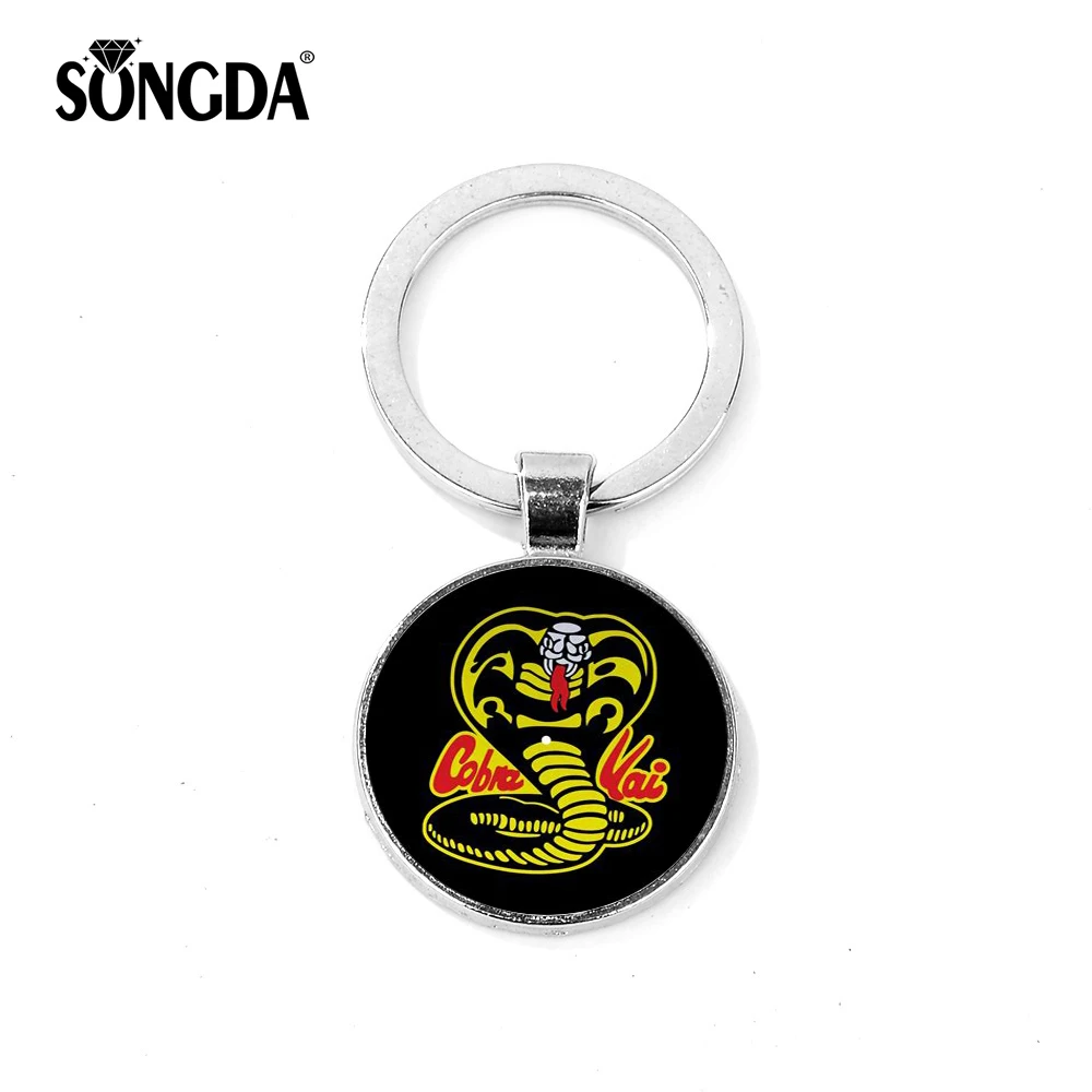 

SONGDA Cobra Kai Keychain Gothic Cobra Totem Glass Cabochon Metal Key Chain Bag Charm Fashion High Quality Jewelry To Movie Fans