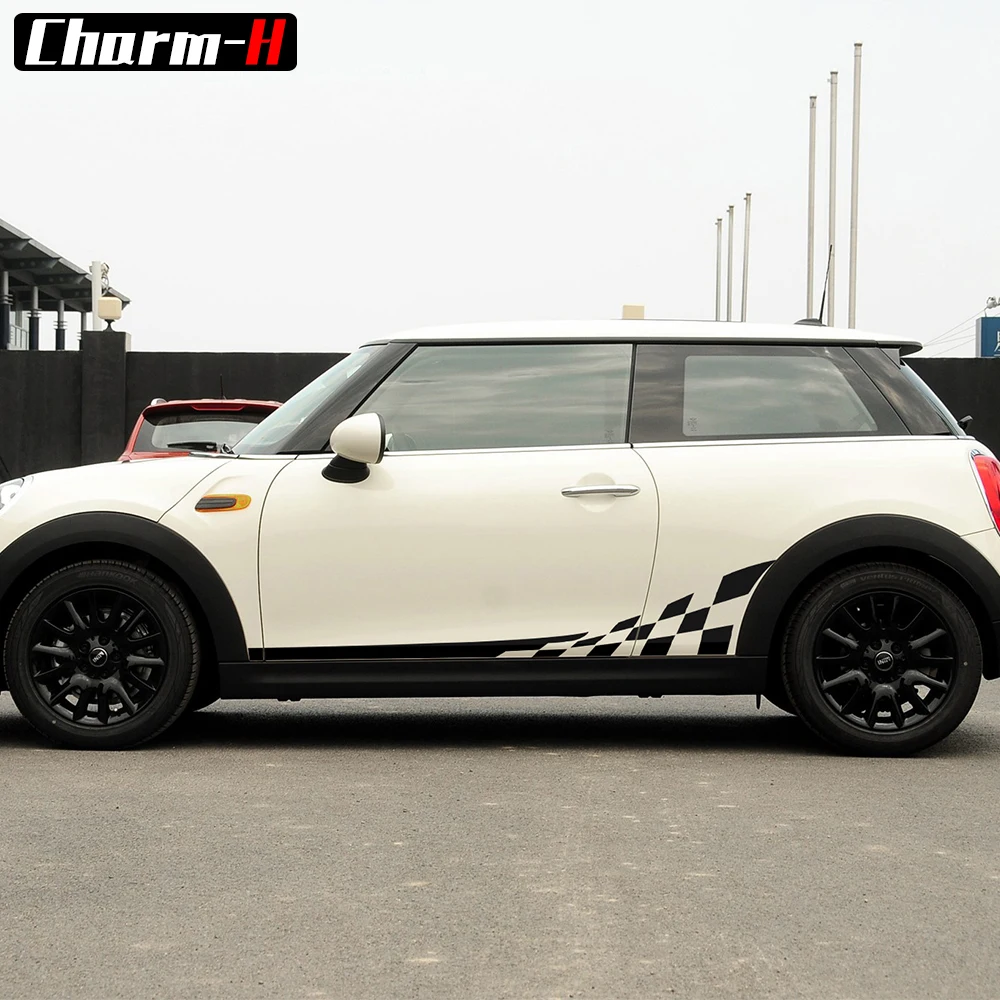 

2pieces Cay Styling Side Decal for Mini Cooper F56 2014-Present Hatch Hardtop Side Stripes Checkered Flag Checkerboard Stickers
