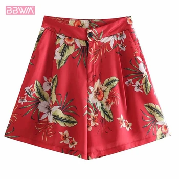

New women's printed casual shorts 2019 Summer Flowers Red High Street Seaside Leisure Holiday Women's Beach