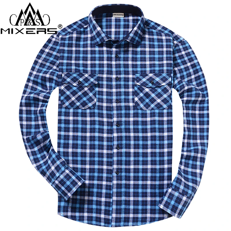 

2018 Flannel Shirt Men Long Sleeve Elbow Patch 2 Chest Pockets Slim Fit Thick Men's Plaid Casual Flannel Shirt Men