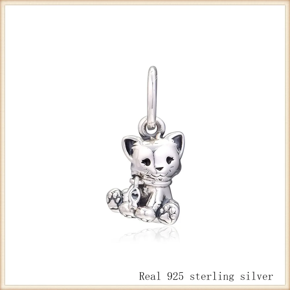 

Dangle charm 100% 925 Sterling Silver Sweet Cat Dangle Charm for Jewelry Making Fit Pandora Charms Bracelets SL951
