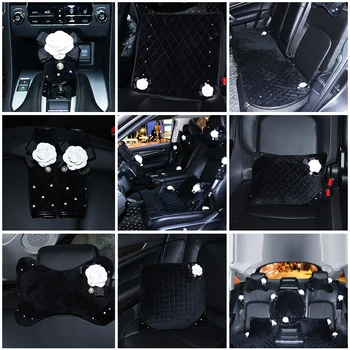 

Camellia Flower Plush Car Headrest Pillow Car Waist Cushion Fashion Women Car Neck Waist Pillow Universal Car Styling