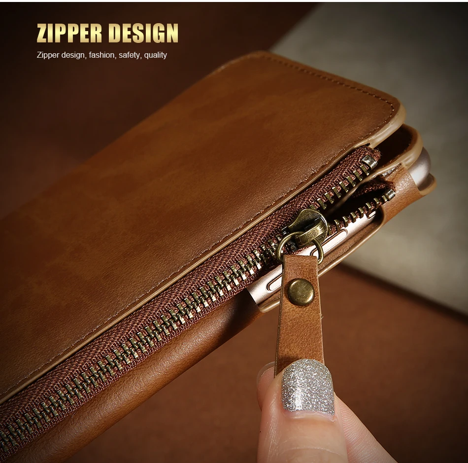 PU Wallet Case For iPhone 6 6S 7 Plus Leather Cover Zipper Handbag (11)