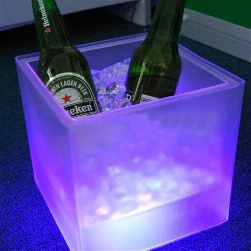 

Mrosaa LED Ice Bucket Double RGB Color Layer Square Champagne Drinks Beer Ice Bucket Bar KTV Tool
