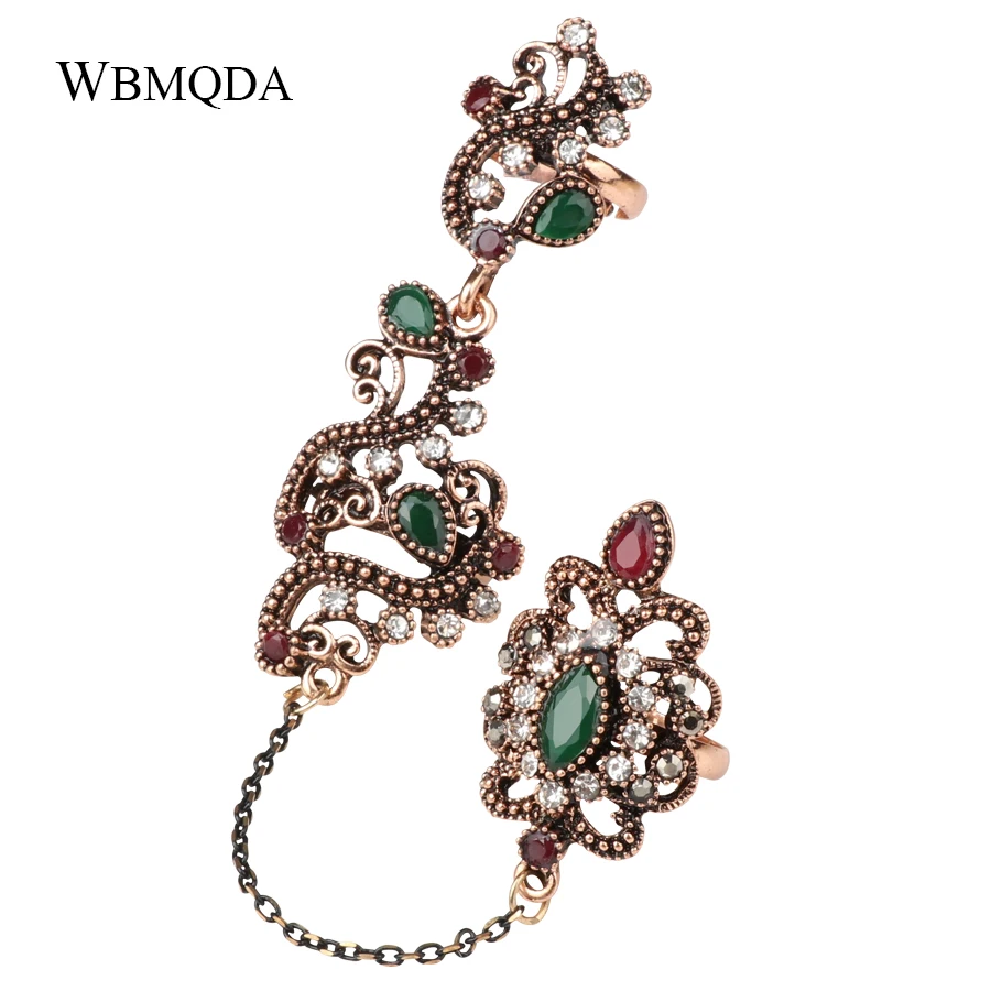 Turkish Double Finger Rings For Women Flower Ethnic Jewelry Multicolor Resin Vintage Mid Ring finger ring