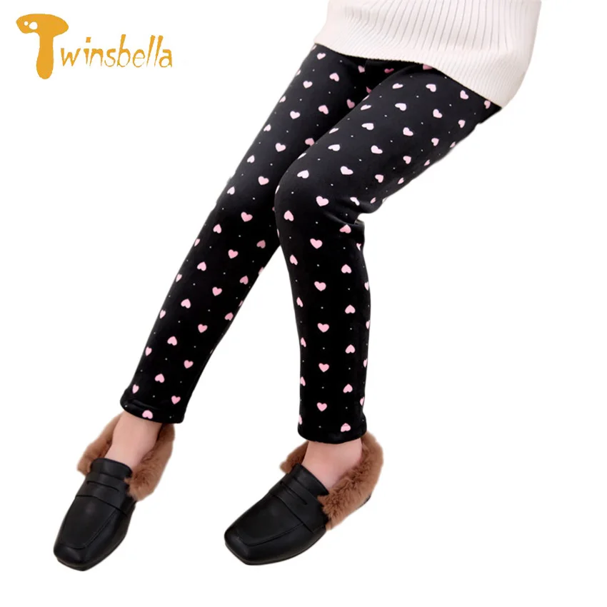 2018 Girls Velvet Warm Laggings Baby Cute HEART Pattern Print Pants Girls Long Flexible Clothes Children Thicken Kid Leggings