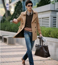 Khaki 2018 new winter Double breasted wool coat men youth fit slim mens pea coat woolen fashion handsome coats cashmere S – 3XL