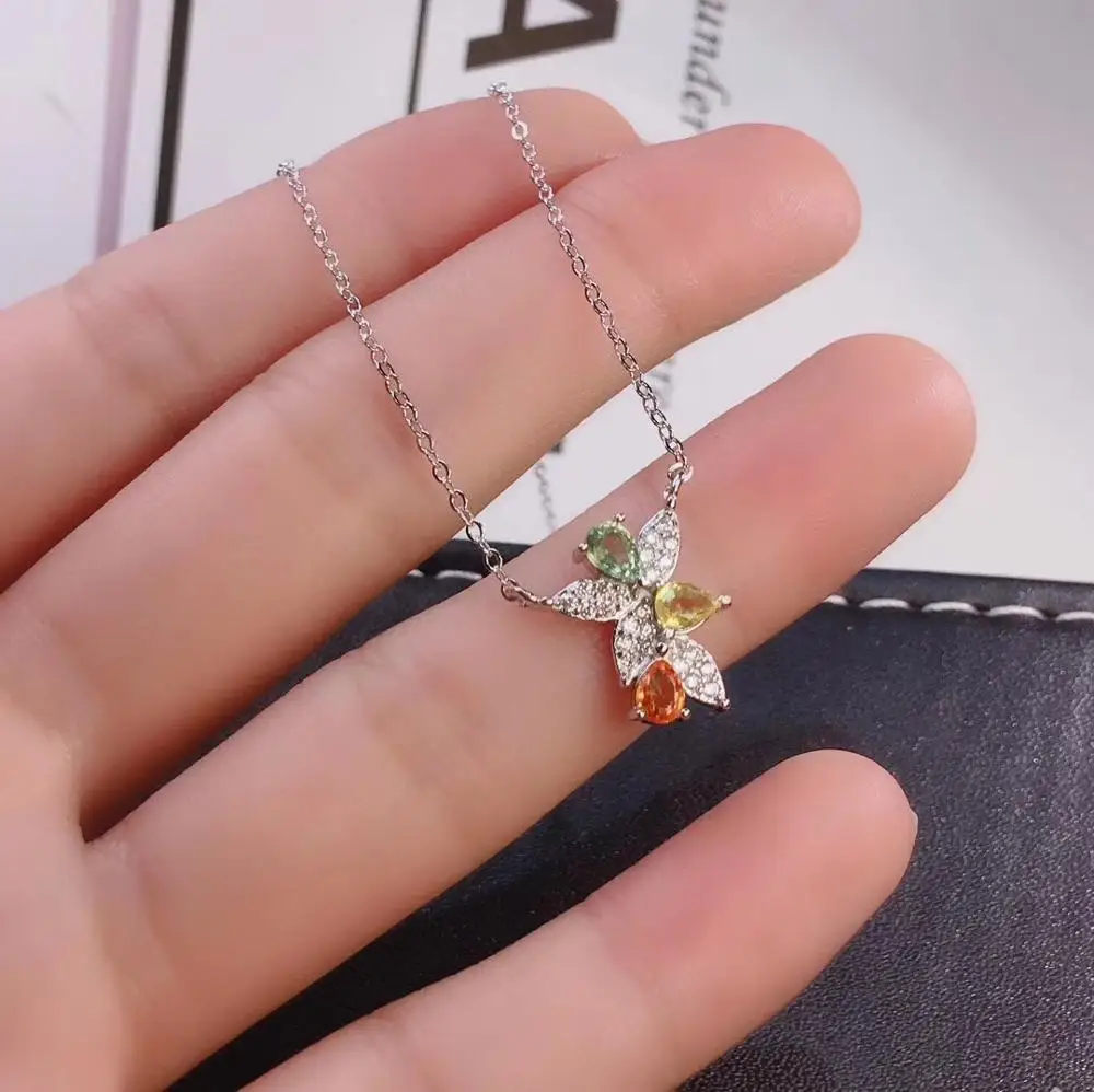

Ожерелье из серебра 925 пробы с натуральным разноцветным драгоценным камнем