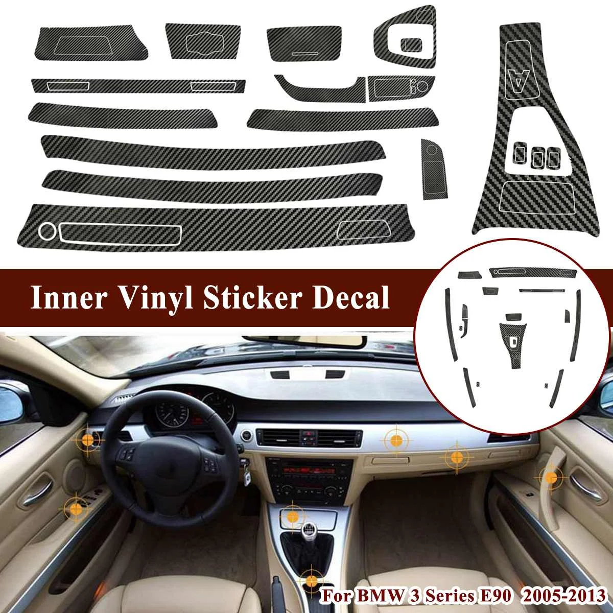 

5D Carbon Fiber Car Interior Stickers Central Control Panel Dashboard Decal Car Styling Trim for BMW 3 Series for E90 2005-2013