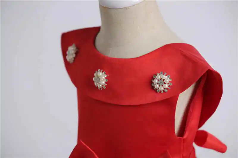 100cm-150cm Height Childrens Girls Ruched Beading Formal Ball Gown Princess Dress Female Kids Bow Mesh Dresses Wedding Dress03