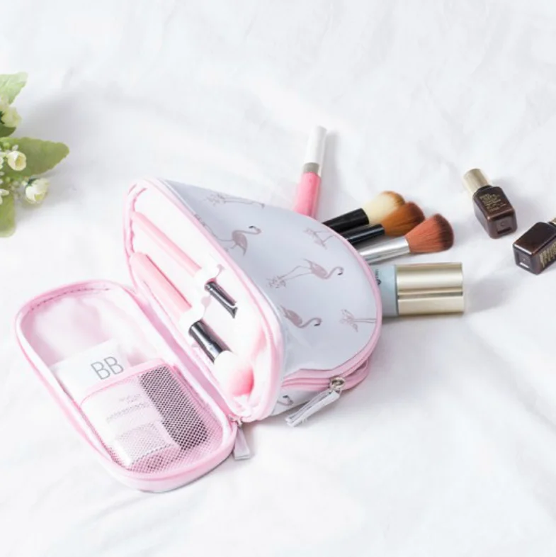 2019 جديد المحمولة فلامنغو التجميل حقيبة مزدوجة طبقة السفر ماكياج حقيبة كيس دائرية يشكلون حقيبة منظم فرش للمرأة