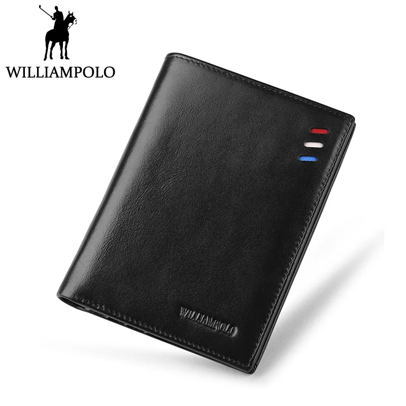 

WILLIAMPOLO Luxury Brand Men Wallet Leather Purse With Removable Card Holder Cowhide Money Bag Black Brown